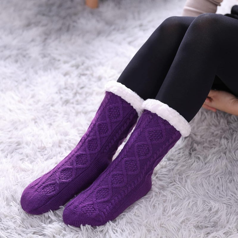 LINEMIN Womens Slipper Socks Winter Warm Fleece Lined Socks Cozy Soft Thick Fuzzy Non Slip Indoor Christmas Socks - Image 5